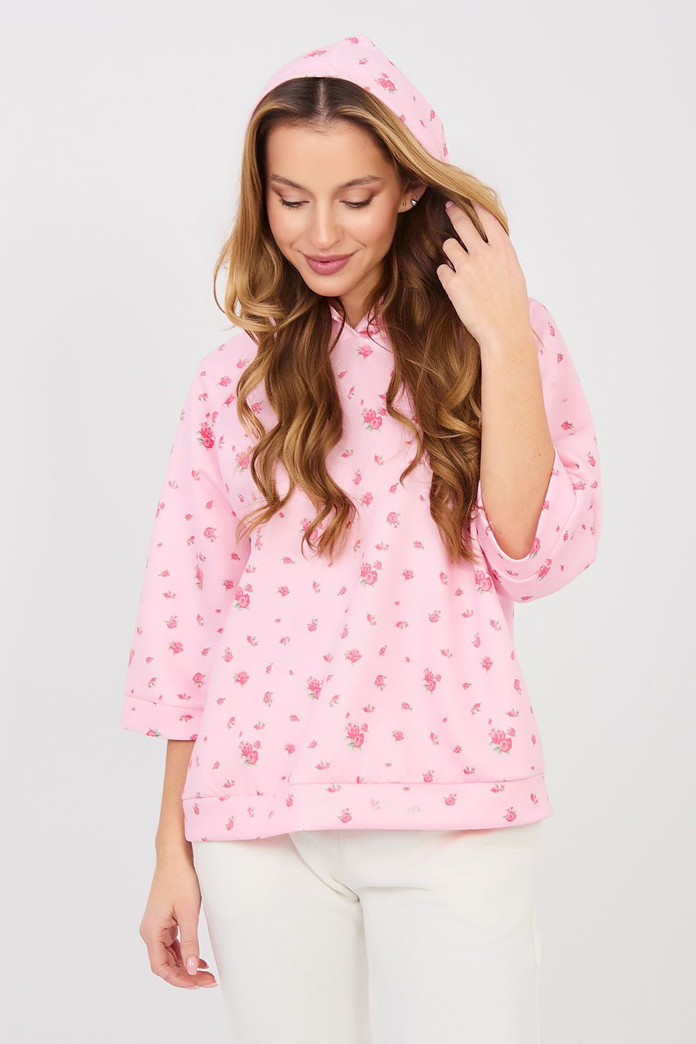 Rosa / Universale Felpa casual da donna con stampa floreale