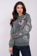 Verde / XS Felpa casual da donna con stampe - 222377