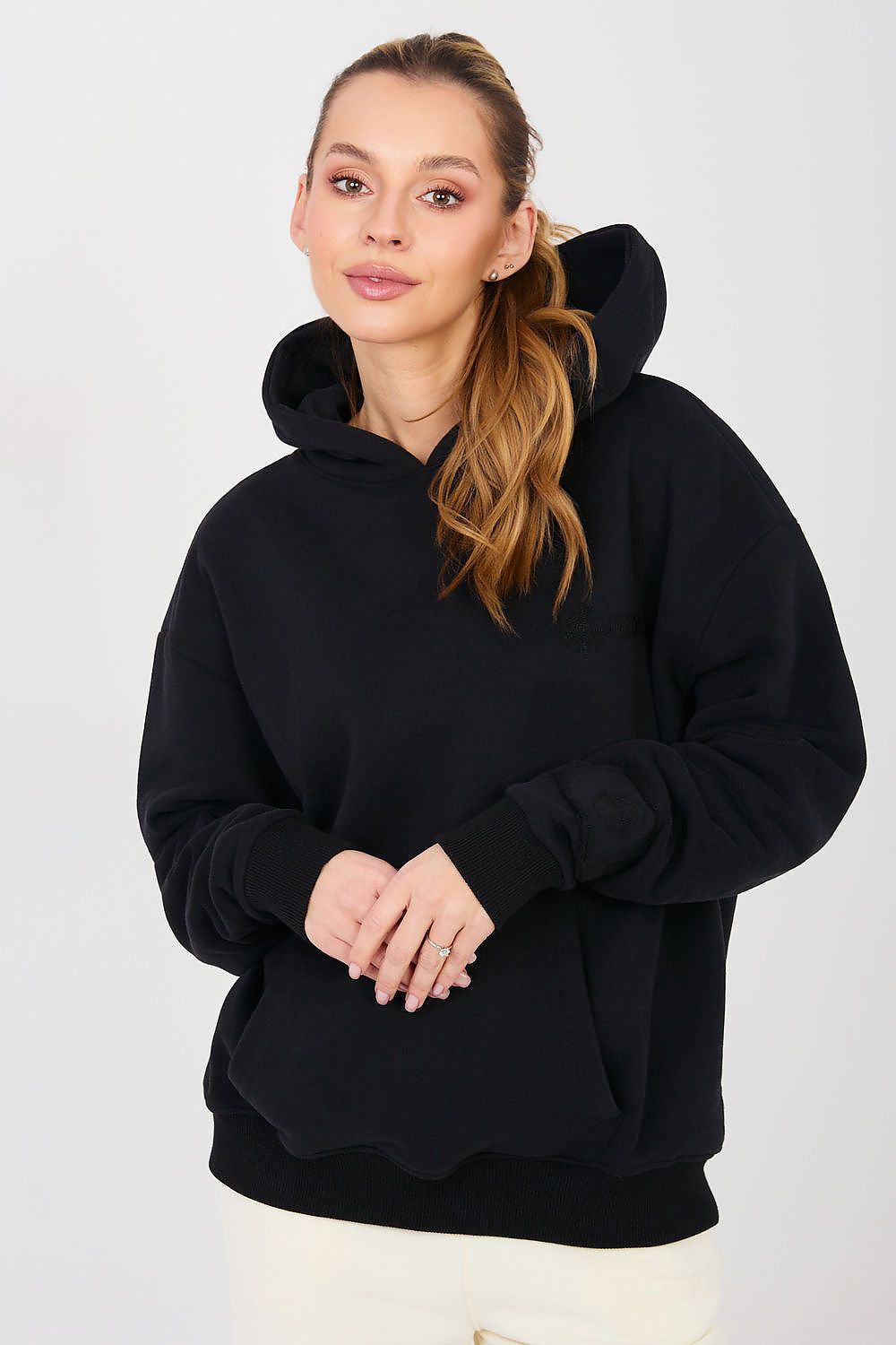 Nero / XS/S Felpa da donna con cappuccio in cotone -224337