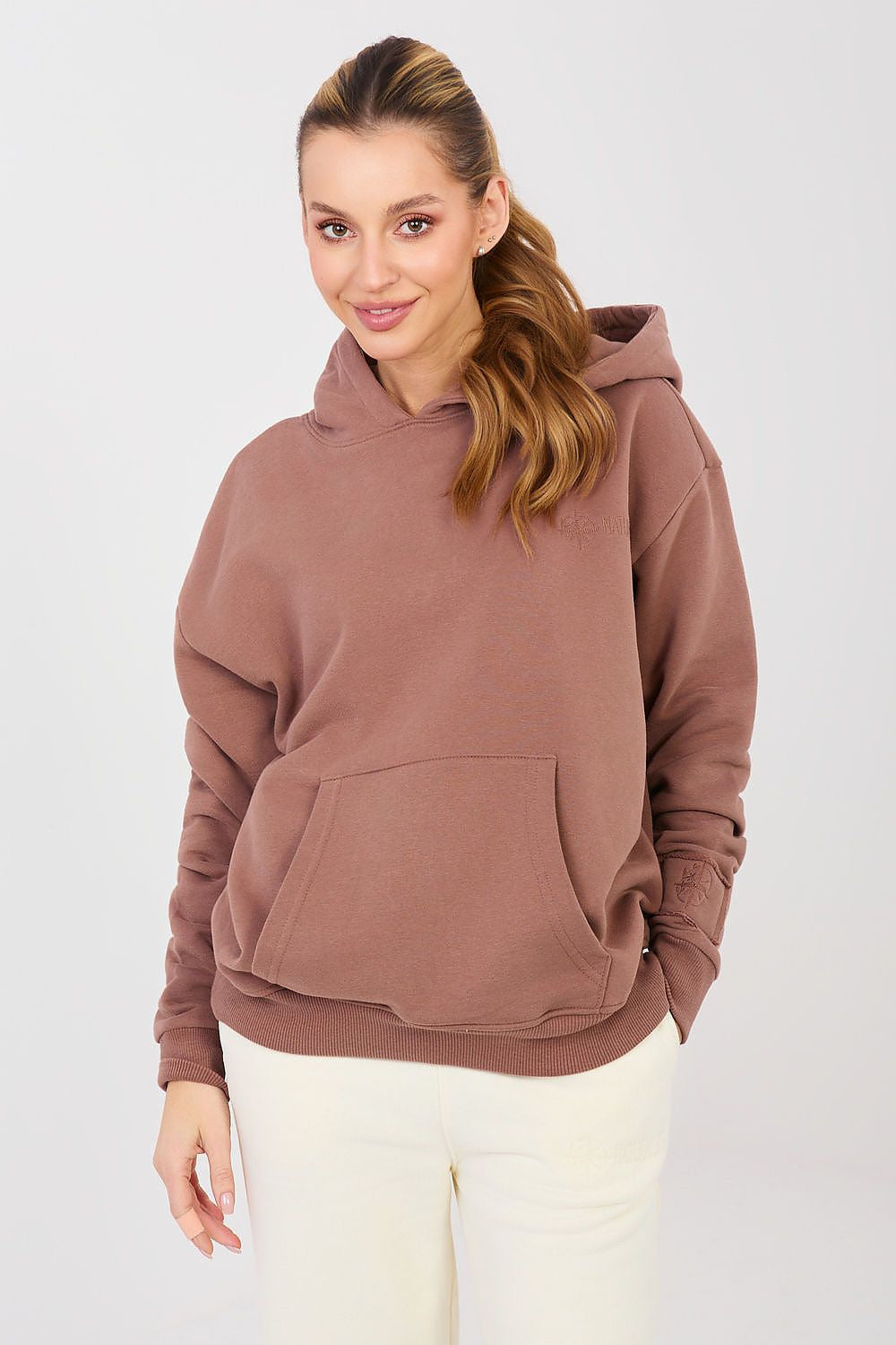 Marrone / XS/S Felpa da donna con cappuccio in cotone