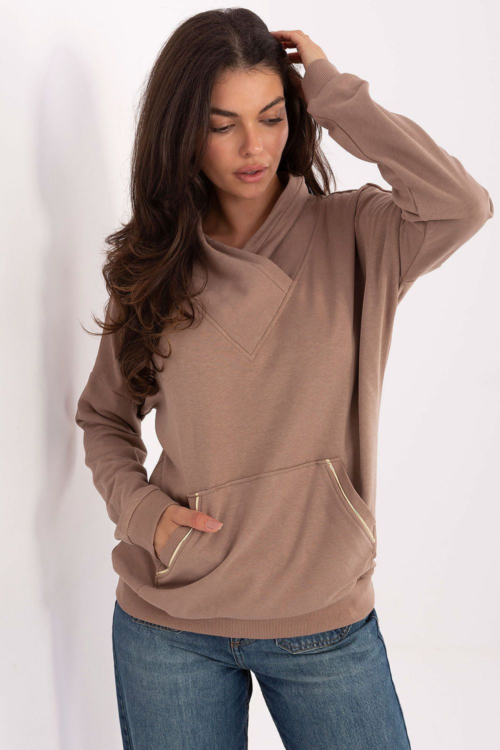 Beige / Universale Felpa da donna in cotone elasticizzato