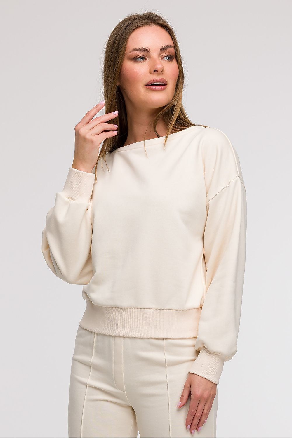 Beige / S Felpa da donna in cotone elasticizzato - LEISURE