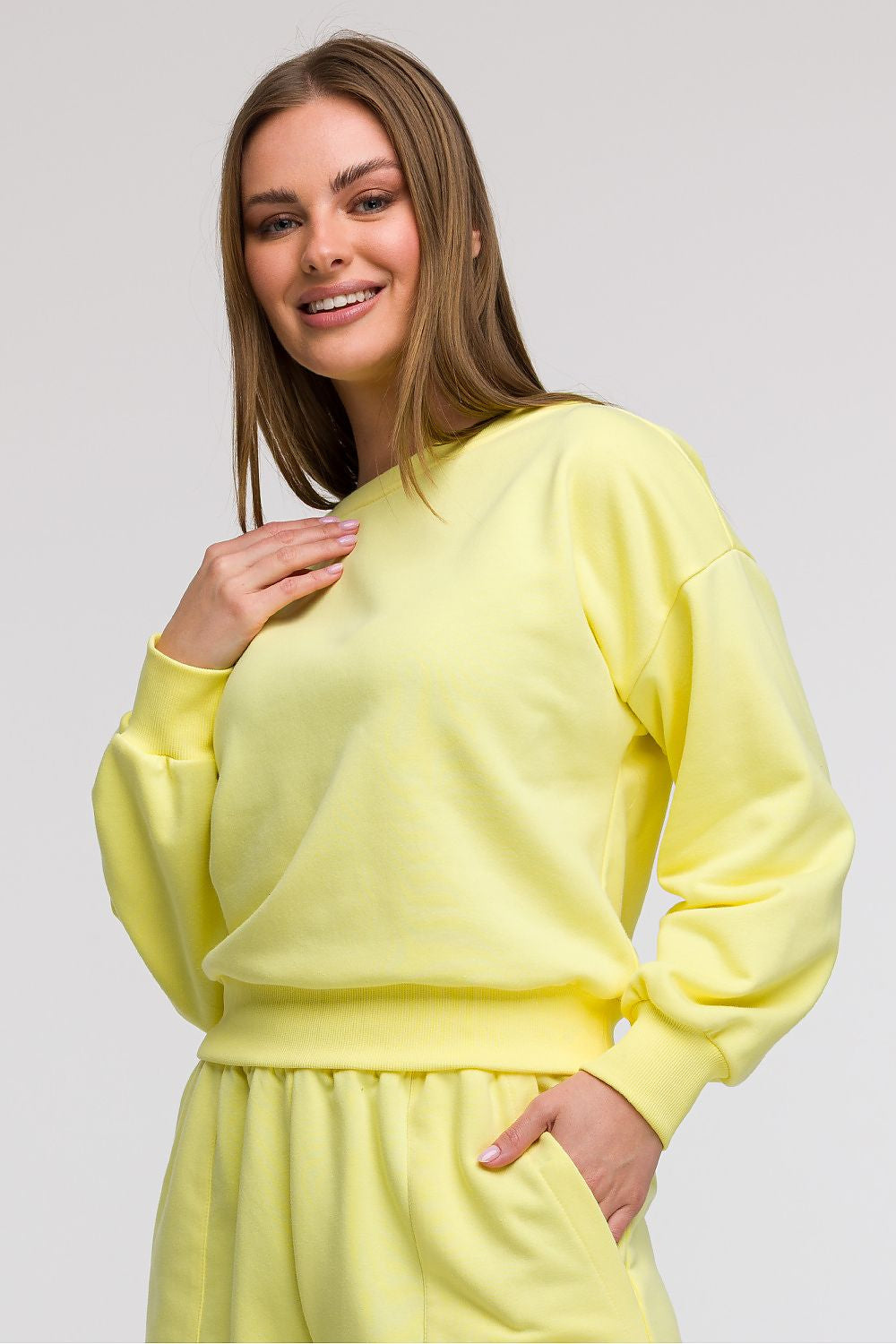 Giallo / S Felpa da donna in cotone elasticizzato - LEISURE