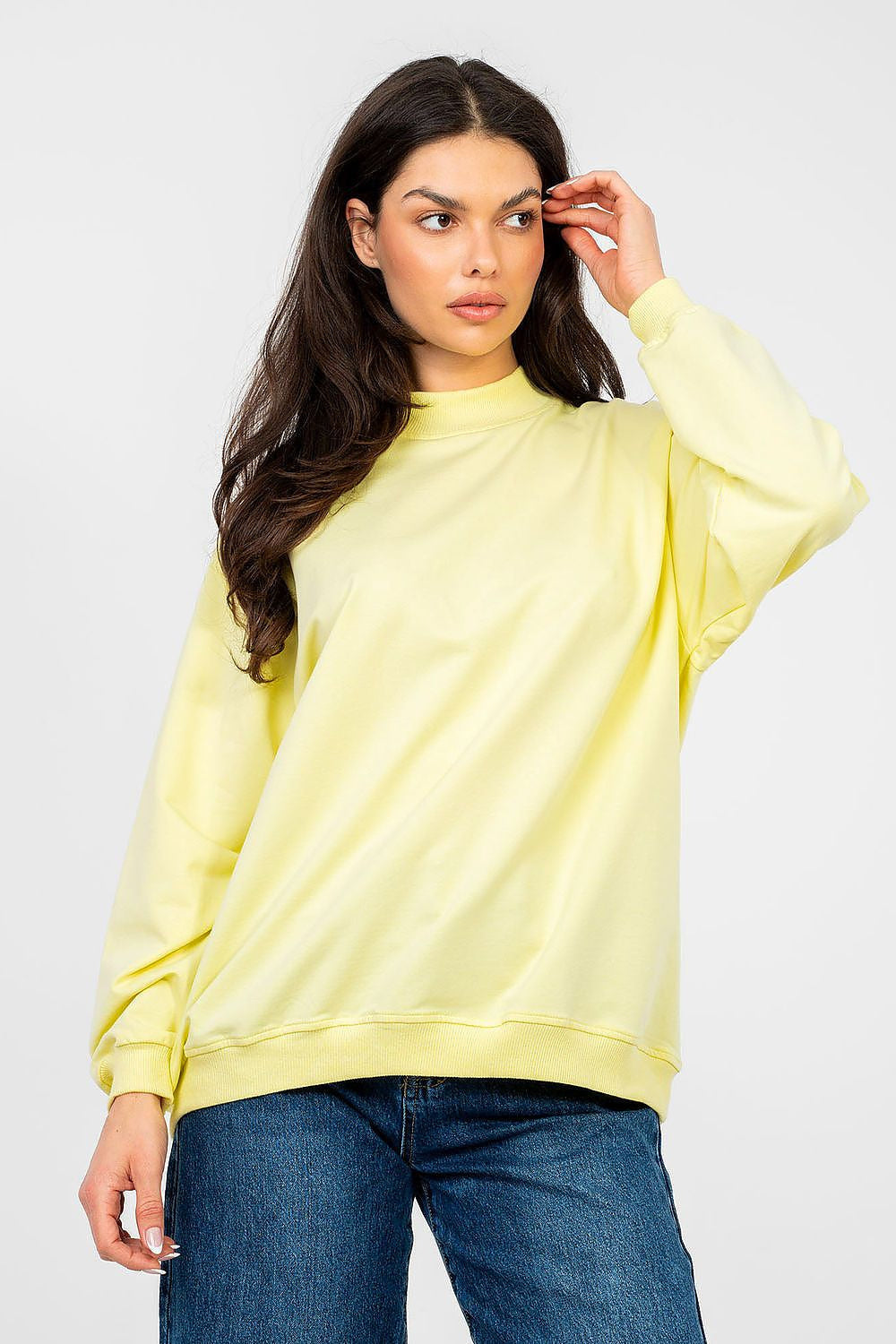 Giallo / S/M Felpa da donna in cotone con maniche lunghe