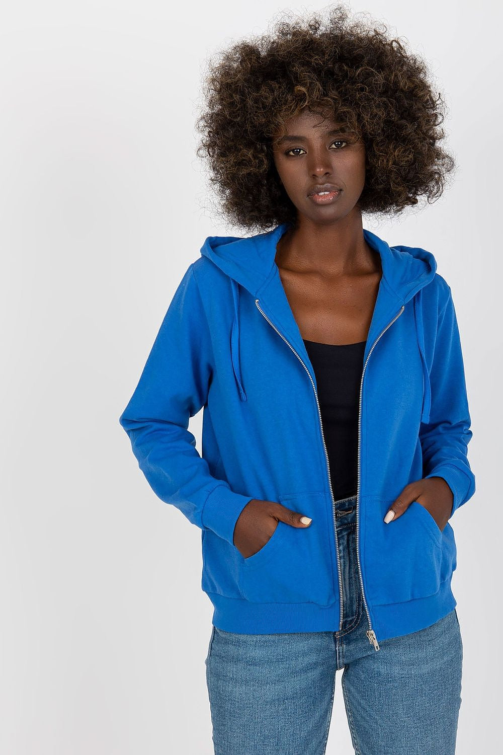 Azzurro / XS Felpa da donna a maniche lunghe con zip