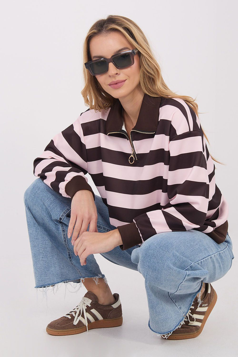 Rosa / Universale Felpa donna a righe in viscosa ed elastan