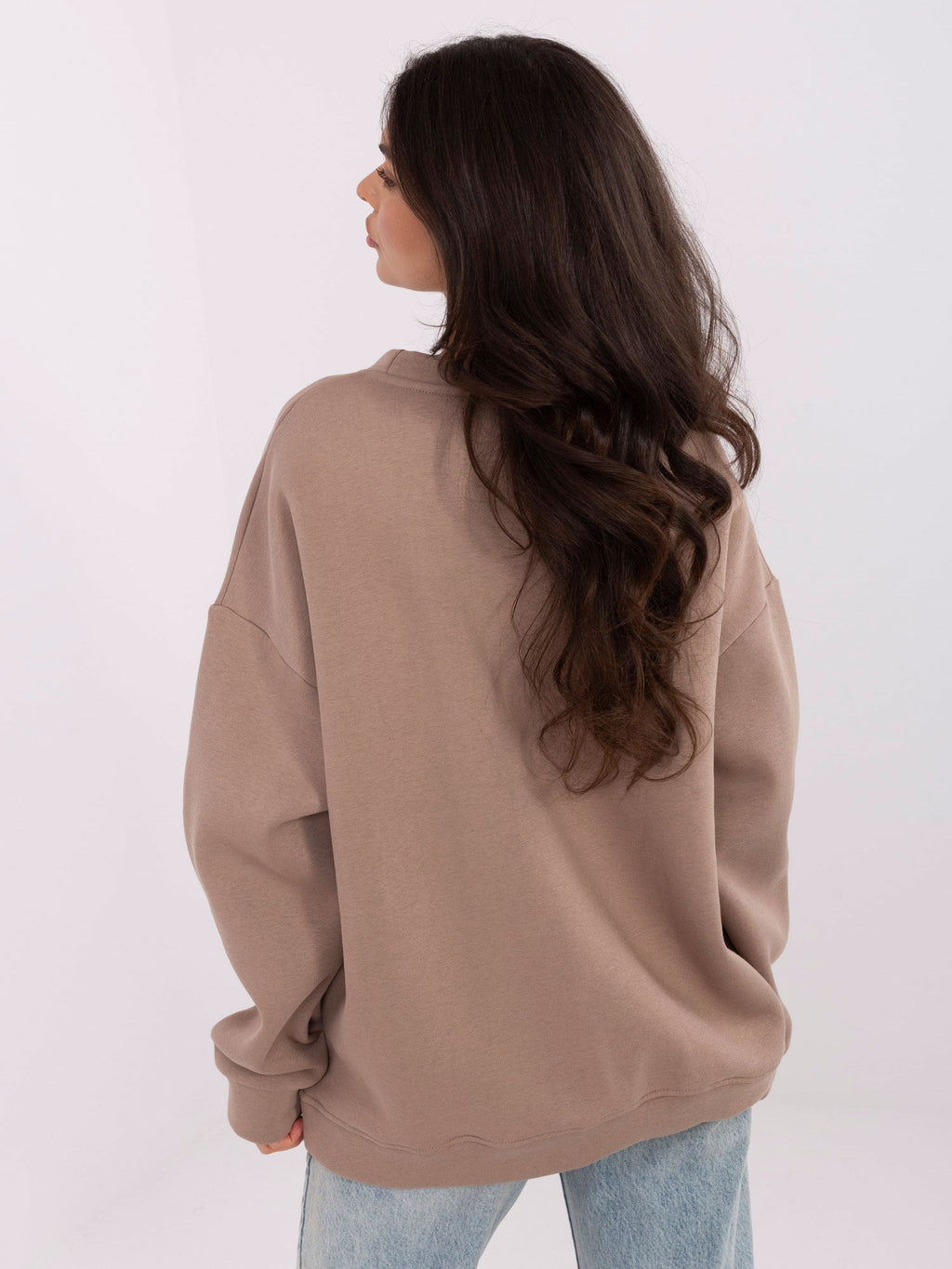 Felpa Garzata Oversize Girocollo con Ricamo in Cotone