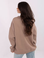 Felpa Garzata Oversize Girocollo con Ricamo in Cotone