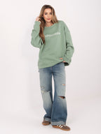 Felpa Garzata Oversize Girocollo con Ricamo in Cotone