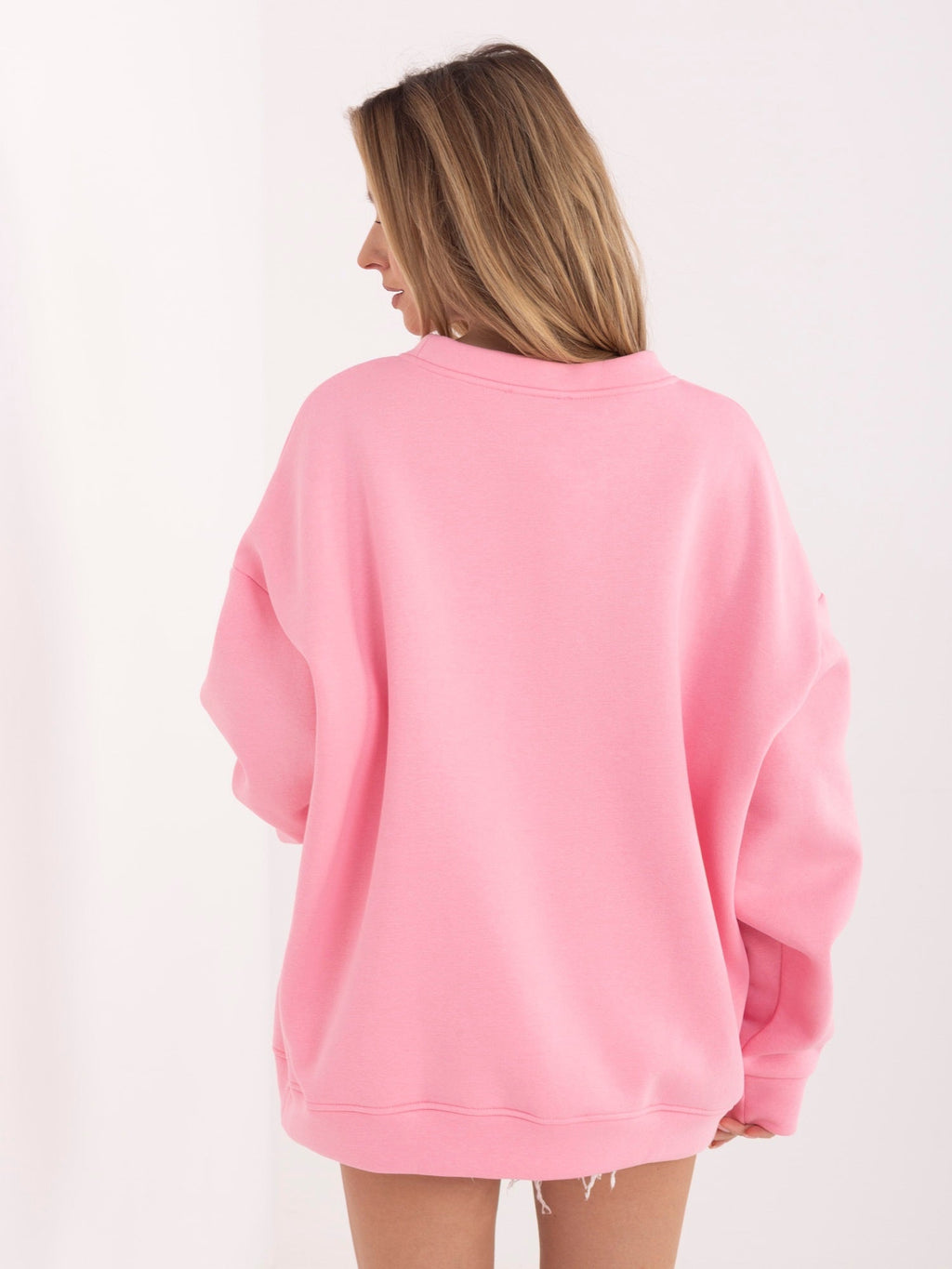 Felpa Garzata Oversize Girocollo con Ricamo in Cotone