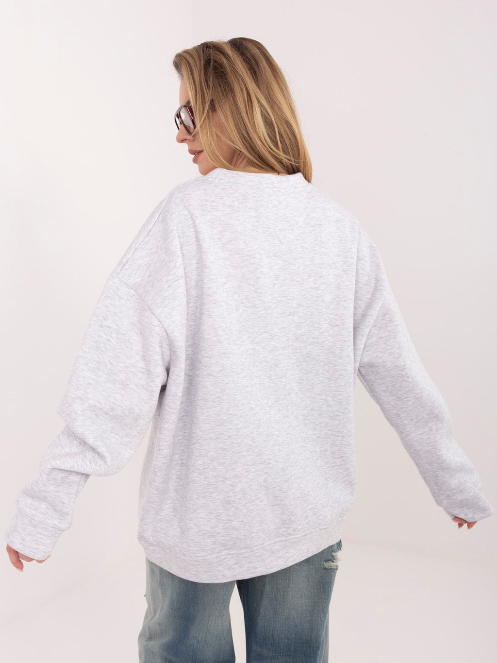 Felpa Garzata Oversize Girocollo con Ricamo in Cotone