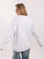 Felpa Garzata Oversize Girocollo con Ricamo in Cotone