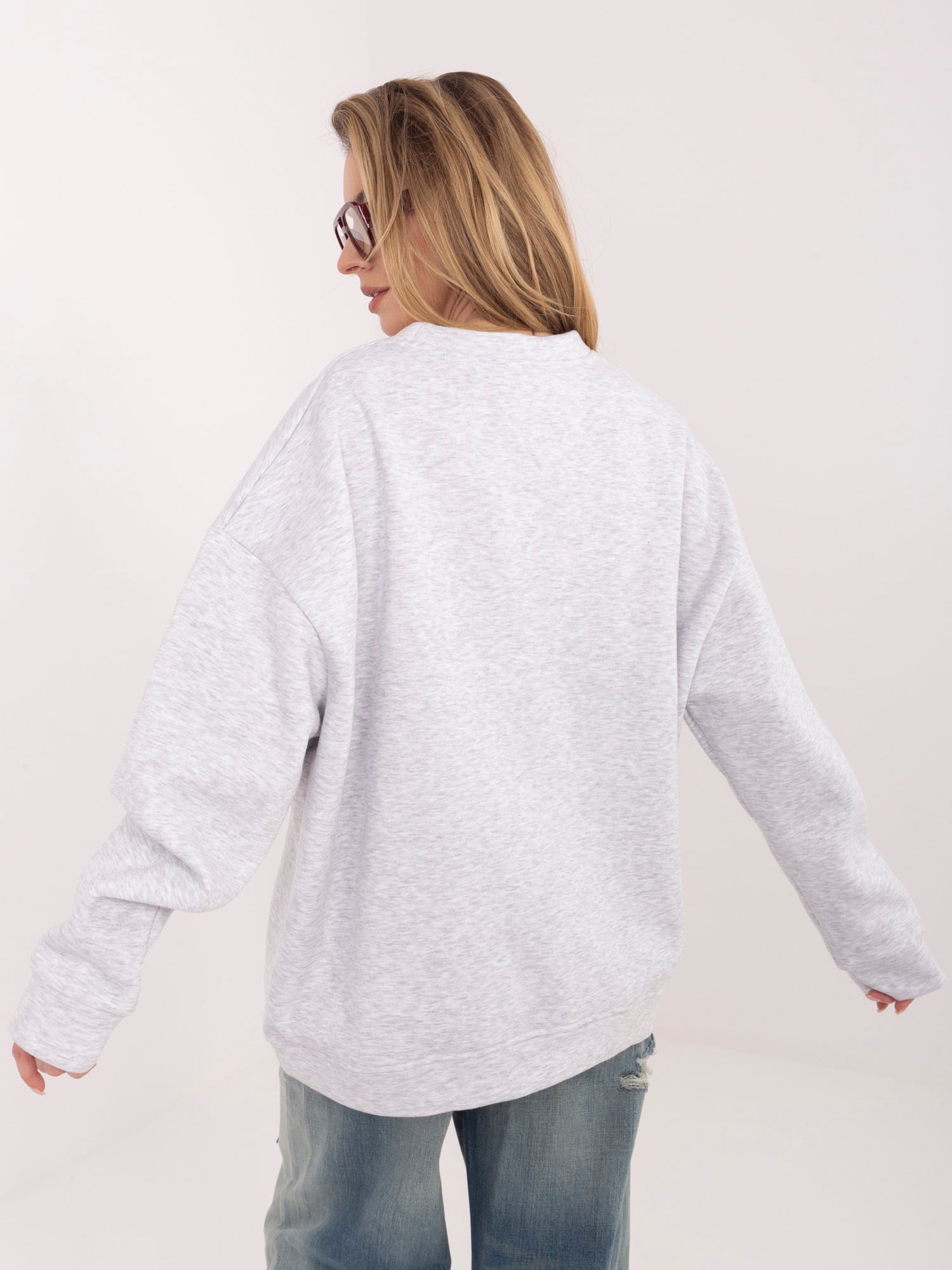 Felpa Garzata Oversize Girocollo con Ricamo in Cotone