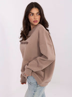 Felpa Garzata Oversize Girocollo con Ricamo in Cotone