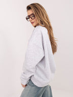 Felpa Garzata Oversize Girocollo con Ricamo in Cotone