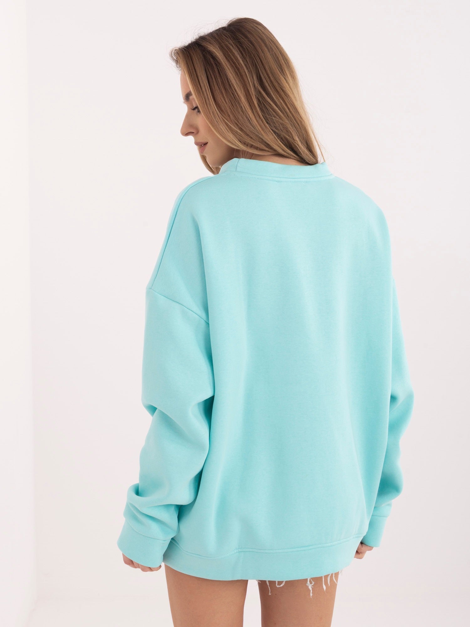 Felpa Garzata Oversize Girocollo con Ricamo in Cotone