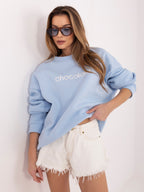 Felpa Garzata Oversize Girocollo con Ricamo in Cotone