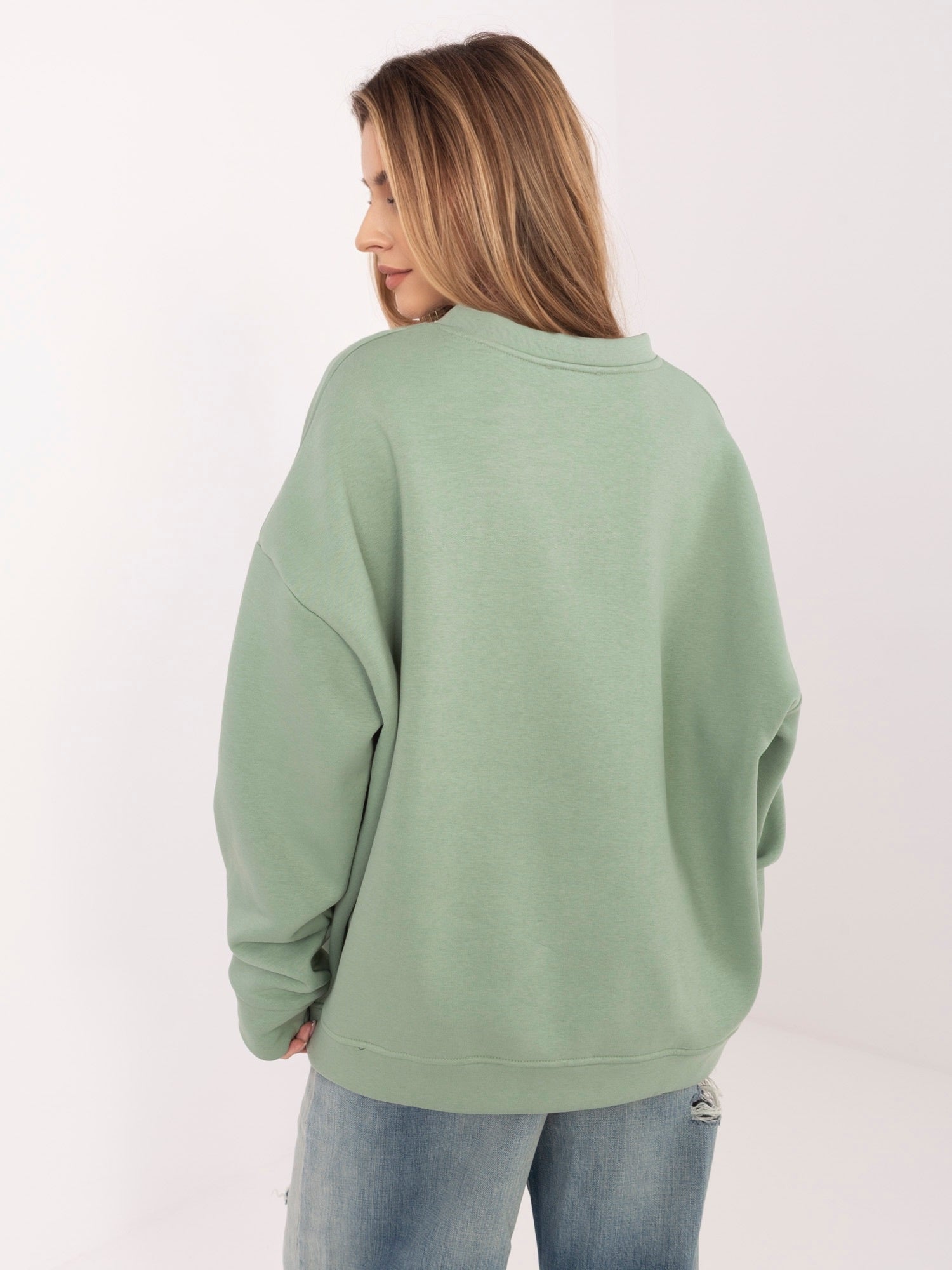 Felpa Garzata Oversize Girocollo con Ricamo in Cotone