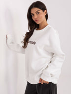 Felpa Garzata Oversize Girocollo con Ricamo in Cotone