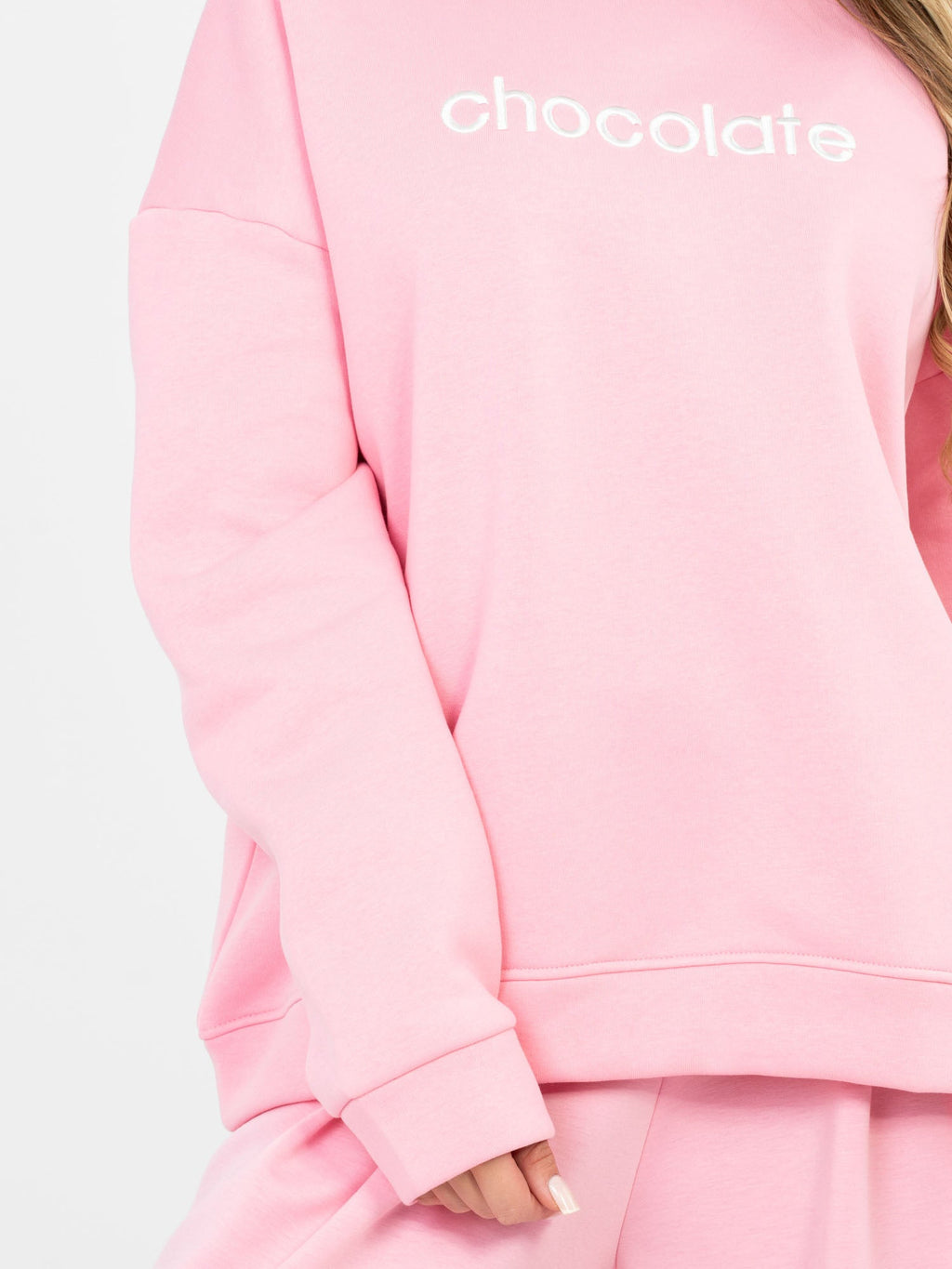 Felpa Garzata Oversize Girocollo con Ricamo in Cotone