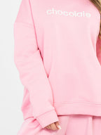 Felpa Garzata Oversize Girocollo con Ricamo in Cotone