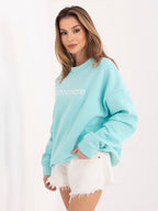 Felpa Garzata Oversize Girocollo con Ricamo in Cotone