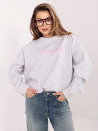 Felpa Garzata Oversize Girocollo con Ricamo in Cotone