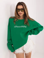 Felpa Garzata Oversize Girocollo con Ricamo in Cotone