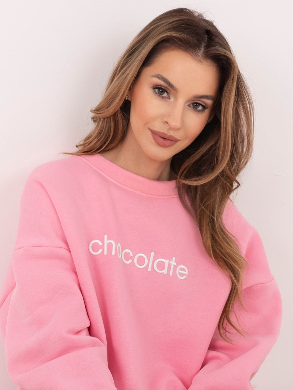 Rosa / ONE SIZE Felpa Garzata Oversize Girocollo con Ricamo