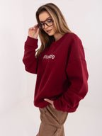 Felpa Garzata Oversize Girocollo con Ricamo in Cotone