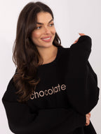 Nero / ONE SIZE Felpa Garzata Oversize Girocollo con Ricamo