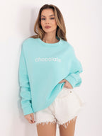 Felpa Garzata Oversize Girocollo con Ricamo in Cotone