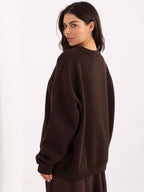 Felpa Garzata Oversize Girocollo con Ricamo in Cotone