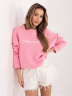 Felpa Garzata Oversize Girocollo con Ricamo in Cotone