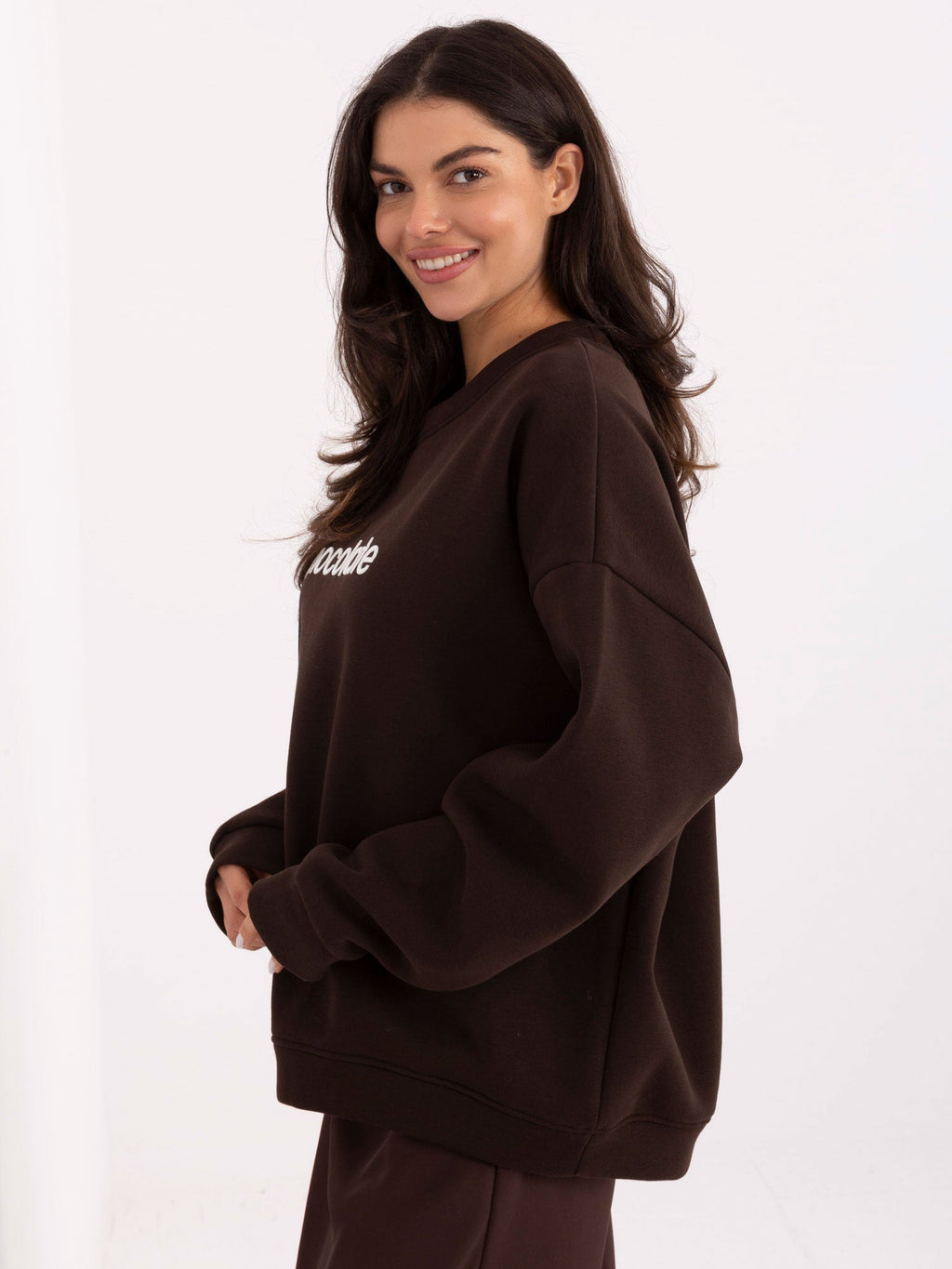 Felpa Garzata Oversize Girocollo con Ricamo in Cotone