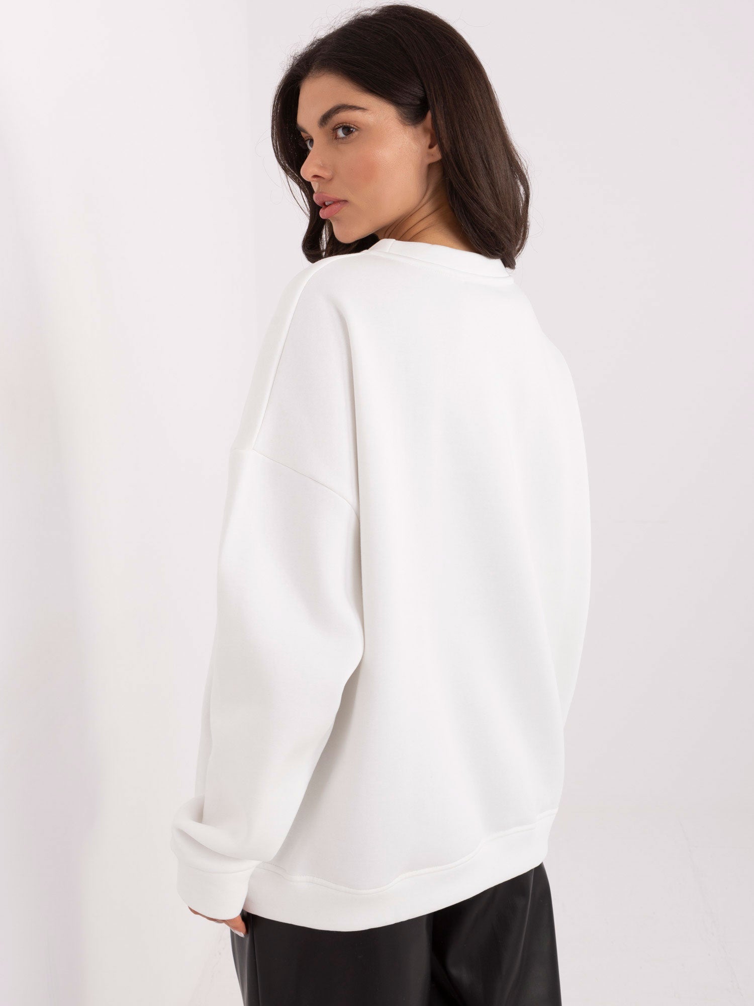 Felpa Garzata Oversize Girocollo con Ricamo in Cotone