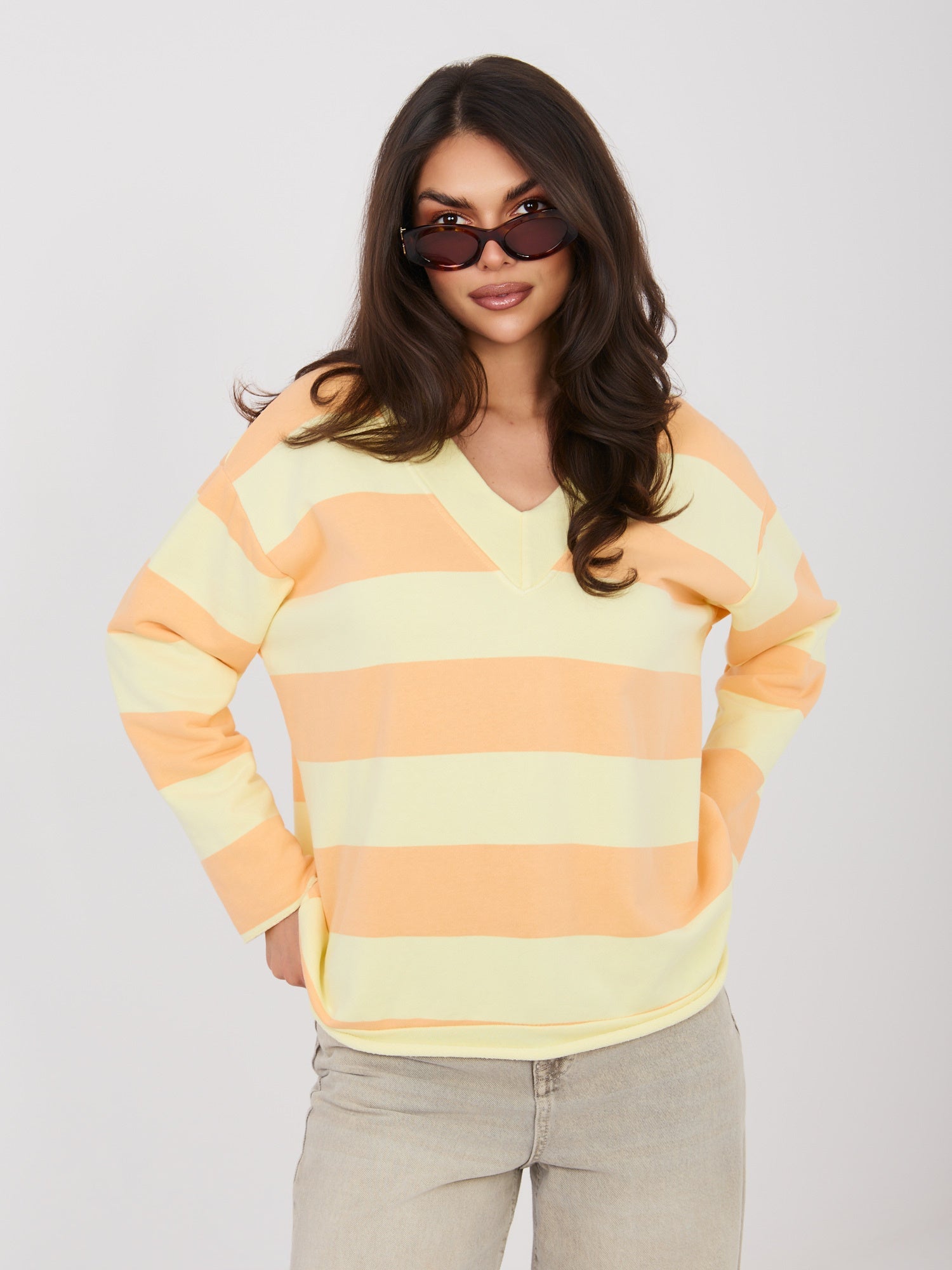 Multicolore / ONE SIZE Felpa Light con Scollo a V e Motivo