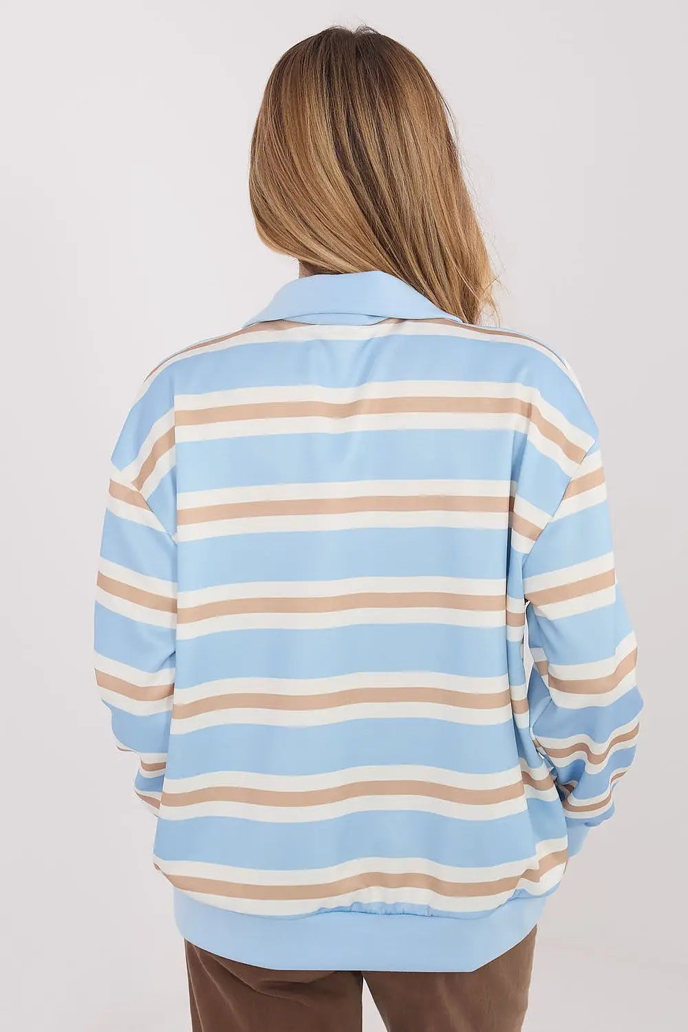 Felpa a righe in viscosa elasticizzata con colletto zip