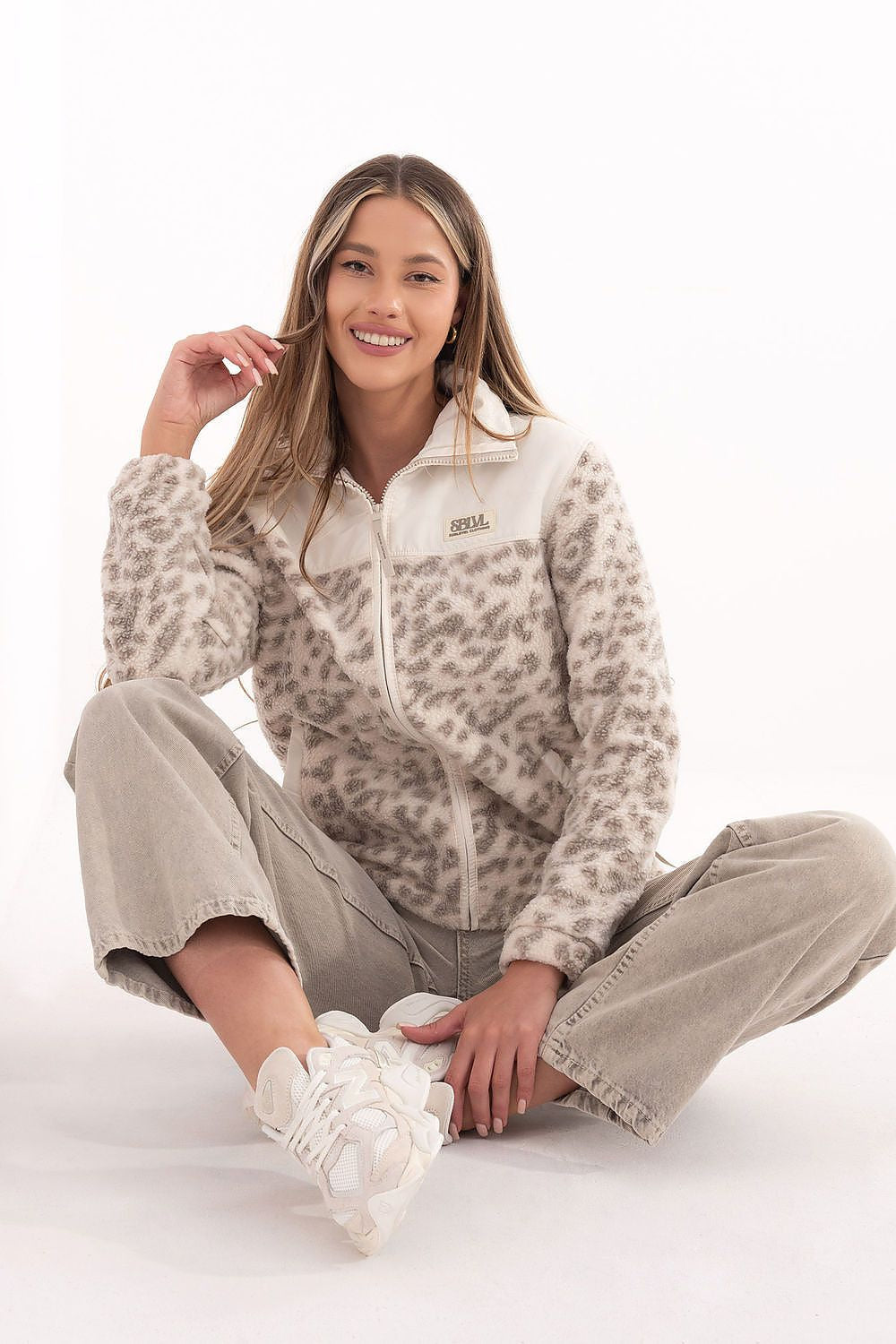 Beige / XS Felpa in pile con motivo animalier - 222379