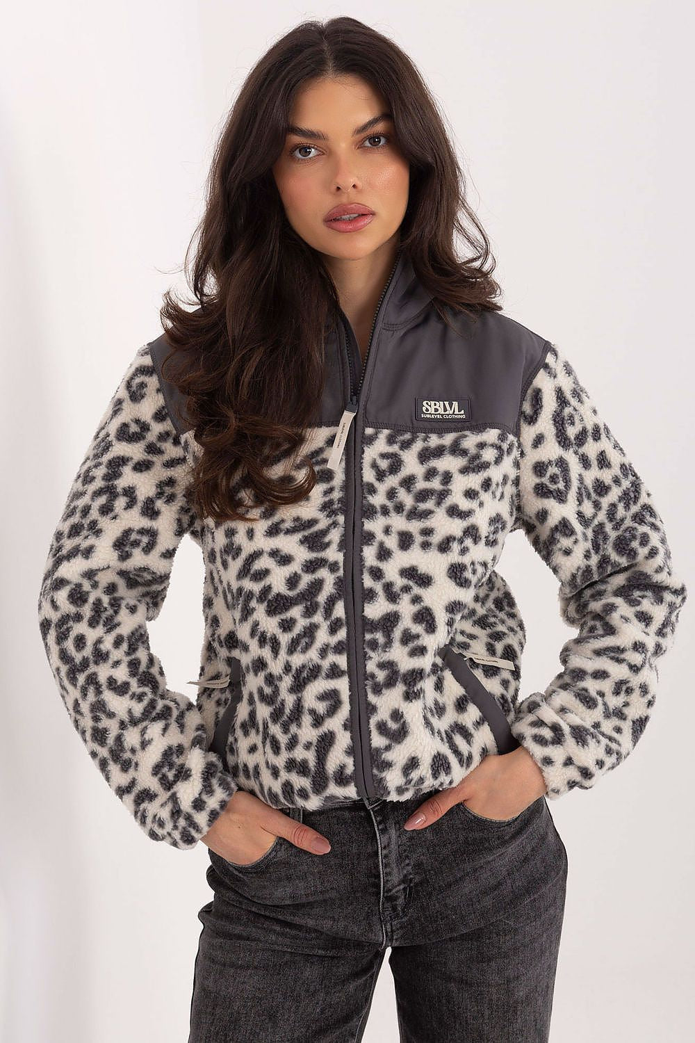 Grigio / XS Felpa in pile con motivo animalier - 222379