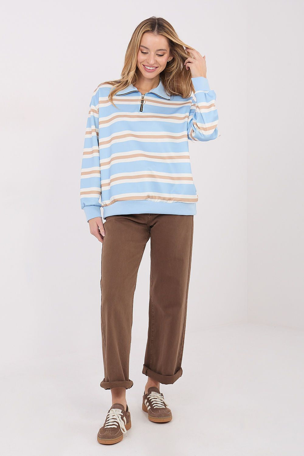 Azzurro / Universale Felpa a righe in viscosa elasticizzata