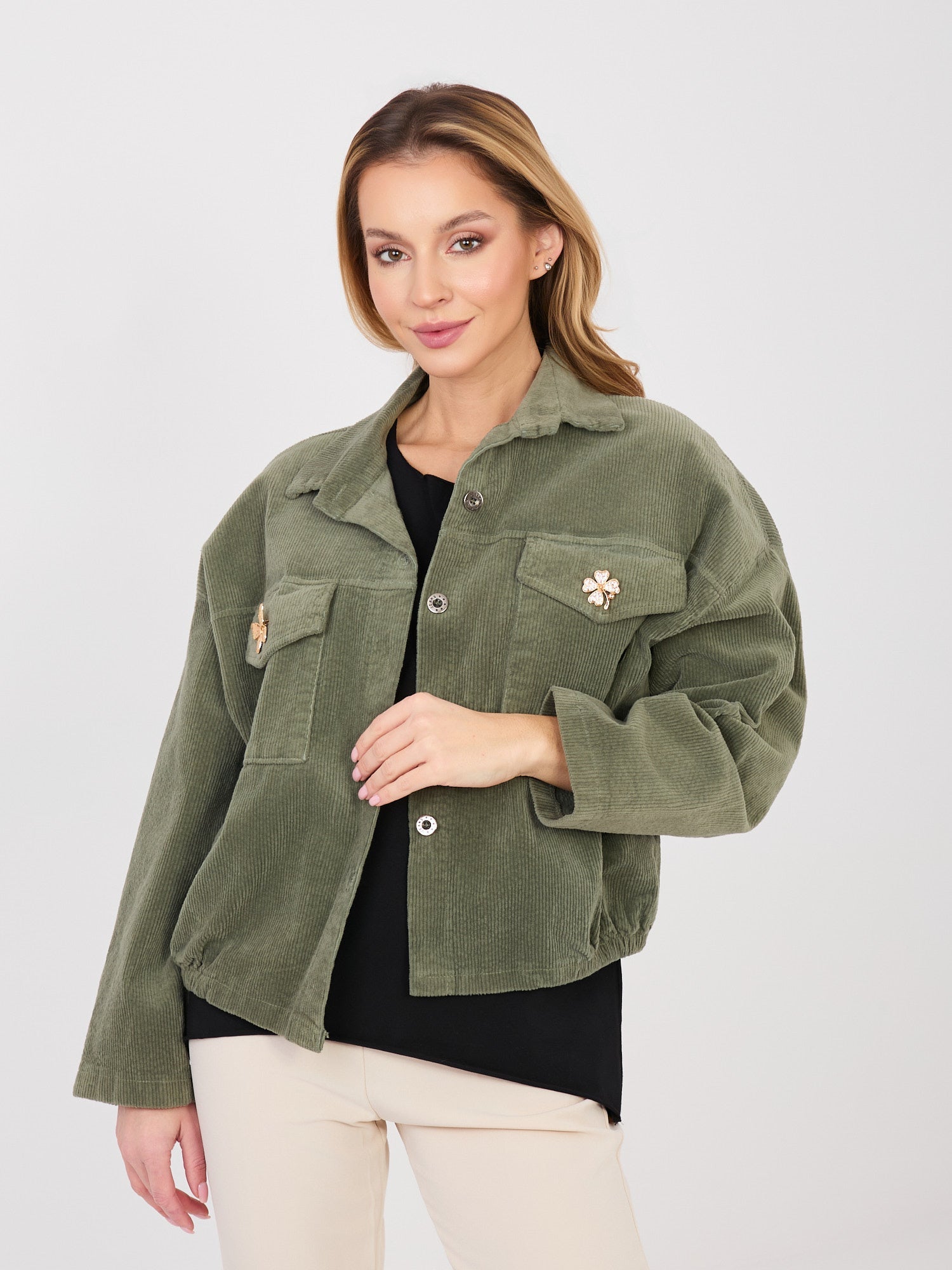 Verde / ONE SIZE Giacca Bomber in Velluto a Coste