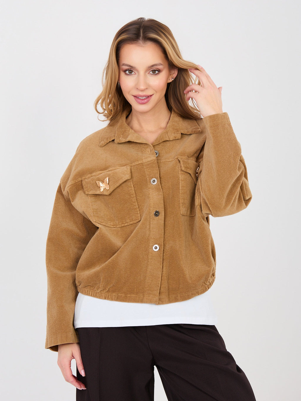 cammello / ONE SIZE Giacca Bomber in Velluto a Coste