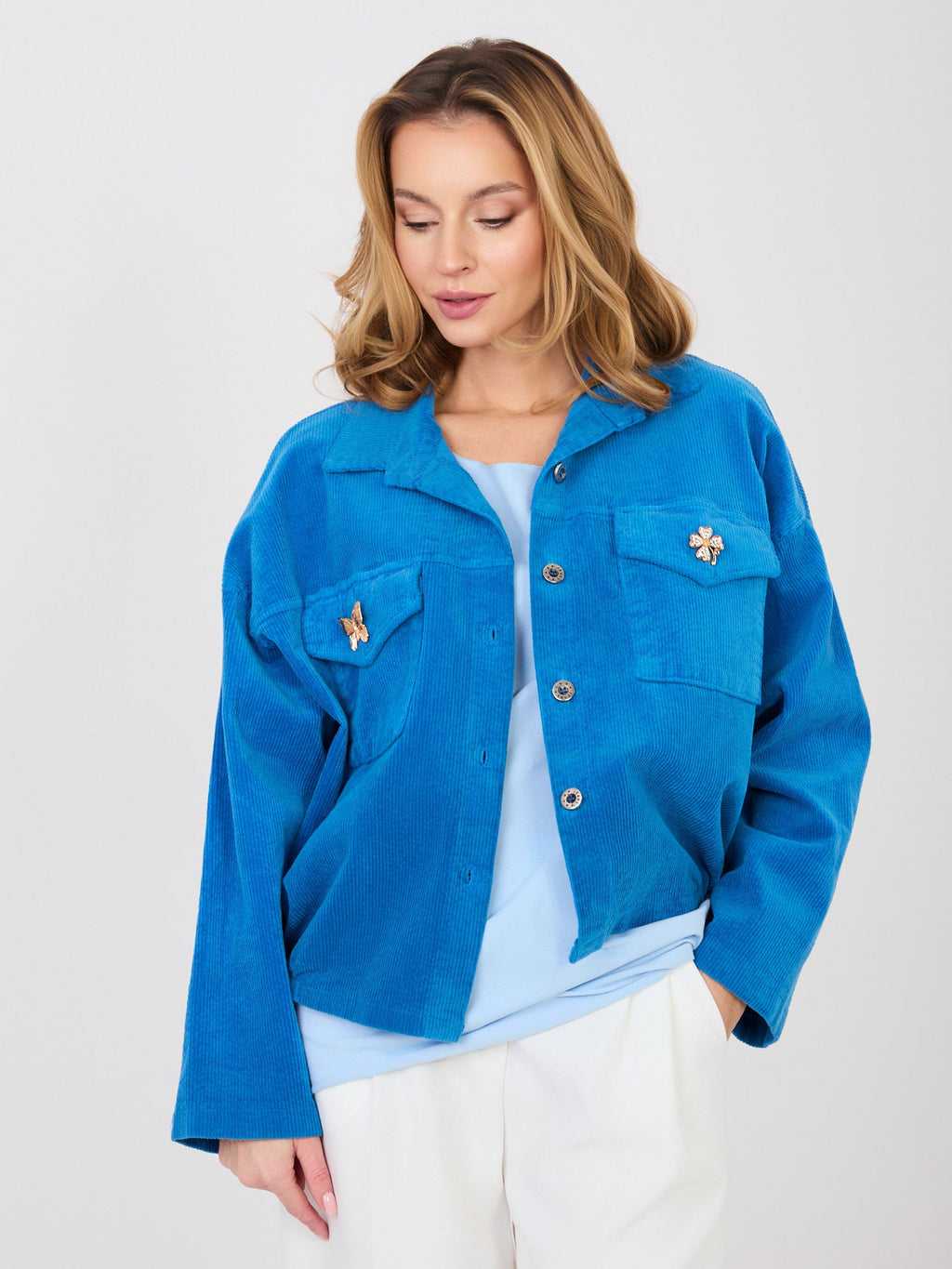 azzurro 2 / ONE SIZE Giacca Bomber in Velluto a Coste