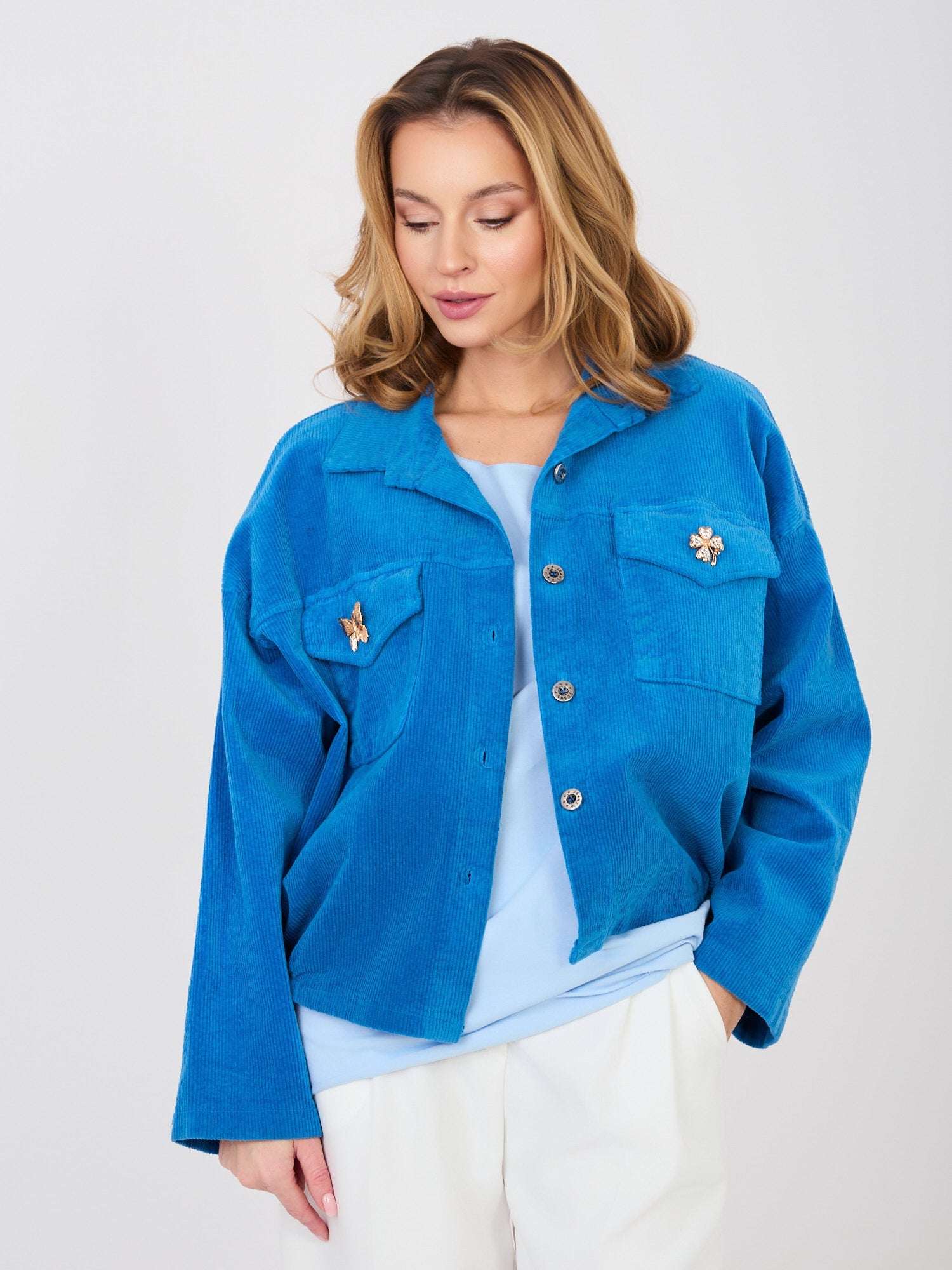 azzurro 2 / ONE SIZE Giacca Bomber in Velluto a Coste