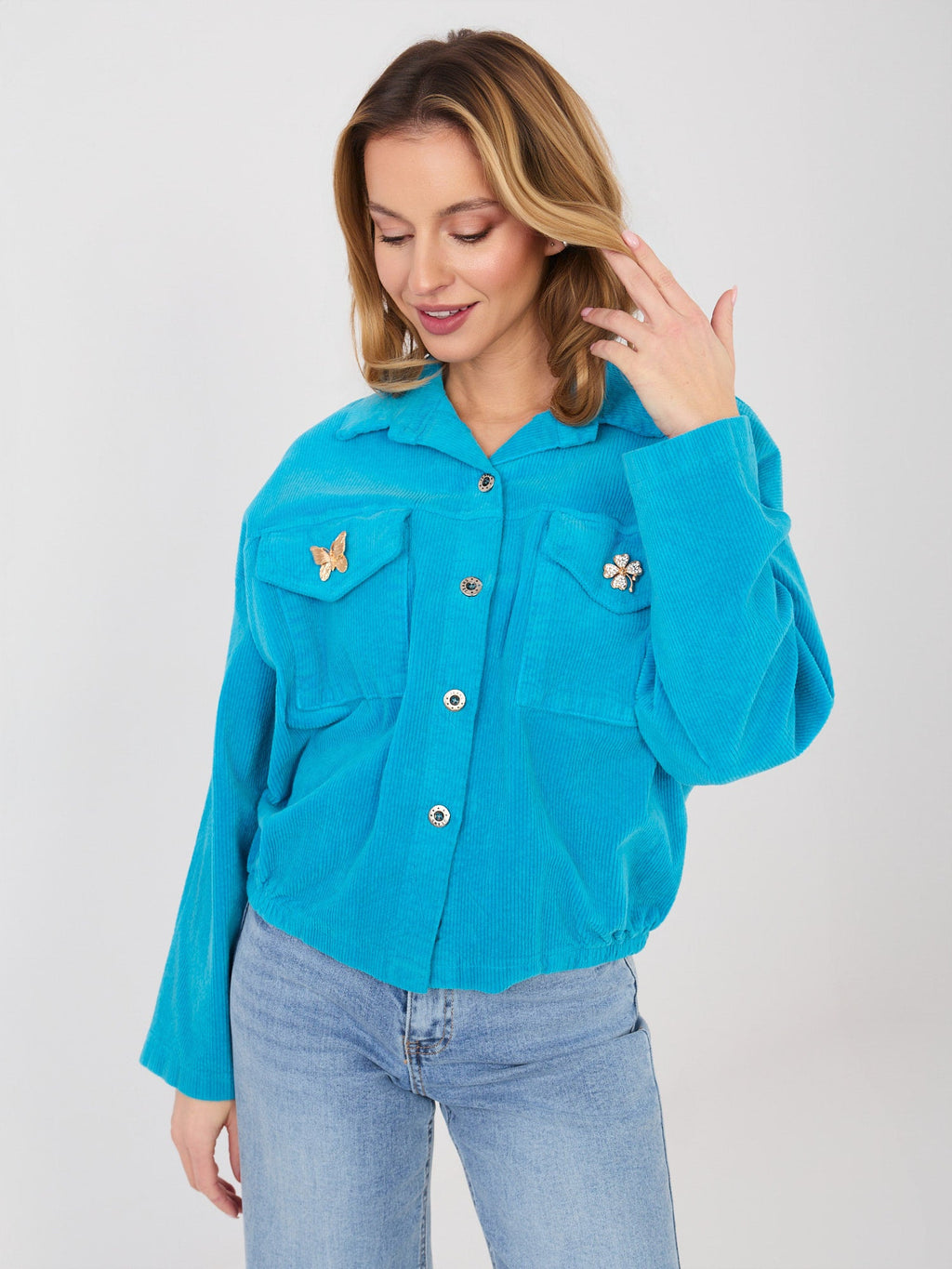 Azzurro / ONE SIZE Giacca Bomber in Velluto a Coste