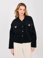 Nero / ONE SIZE Giacca Bomber in Velluto a Coste con Spille