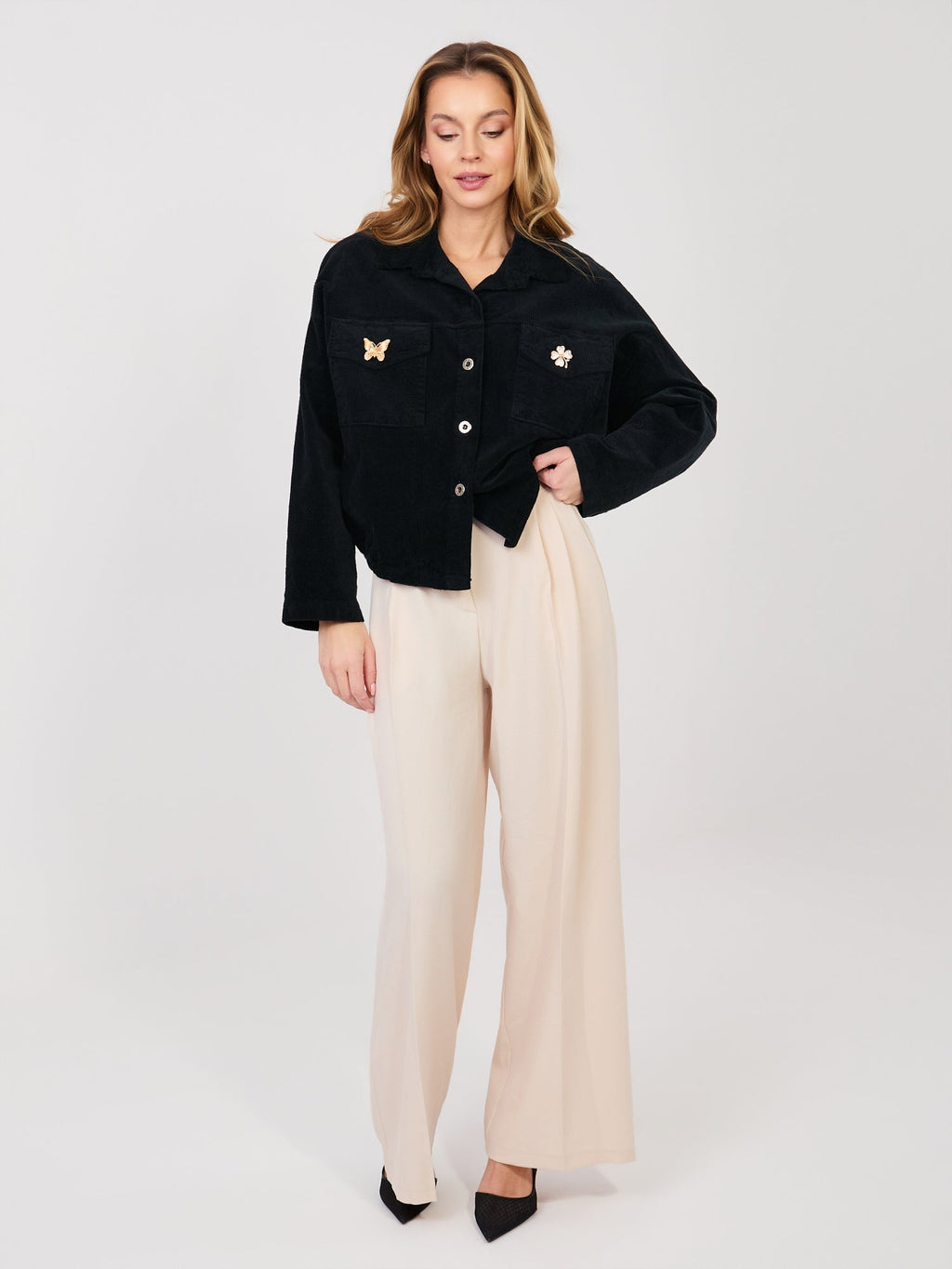 Giacca Bomber in Velluto a Coste con Spille (Hailey)
