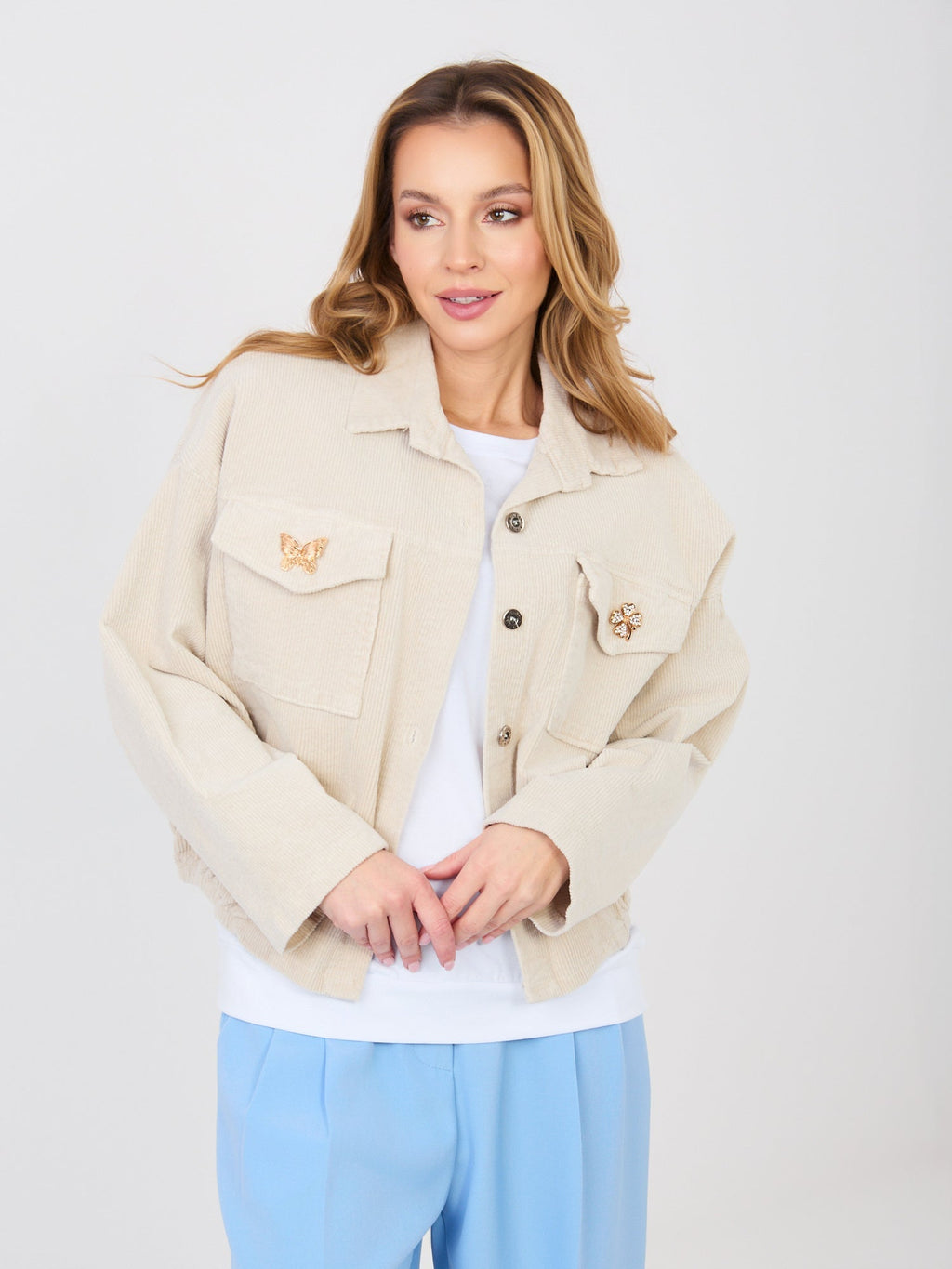 Beige / ONE SIZE Giacca Bomber in Velluto a Coste