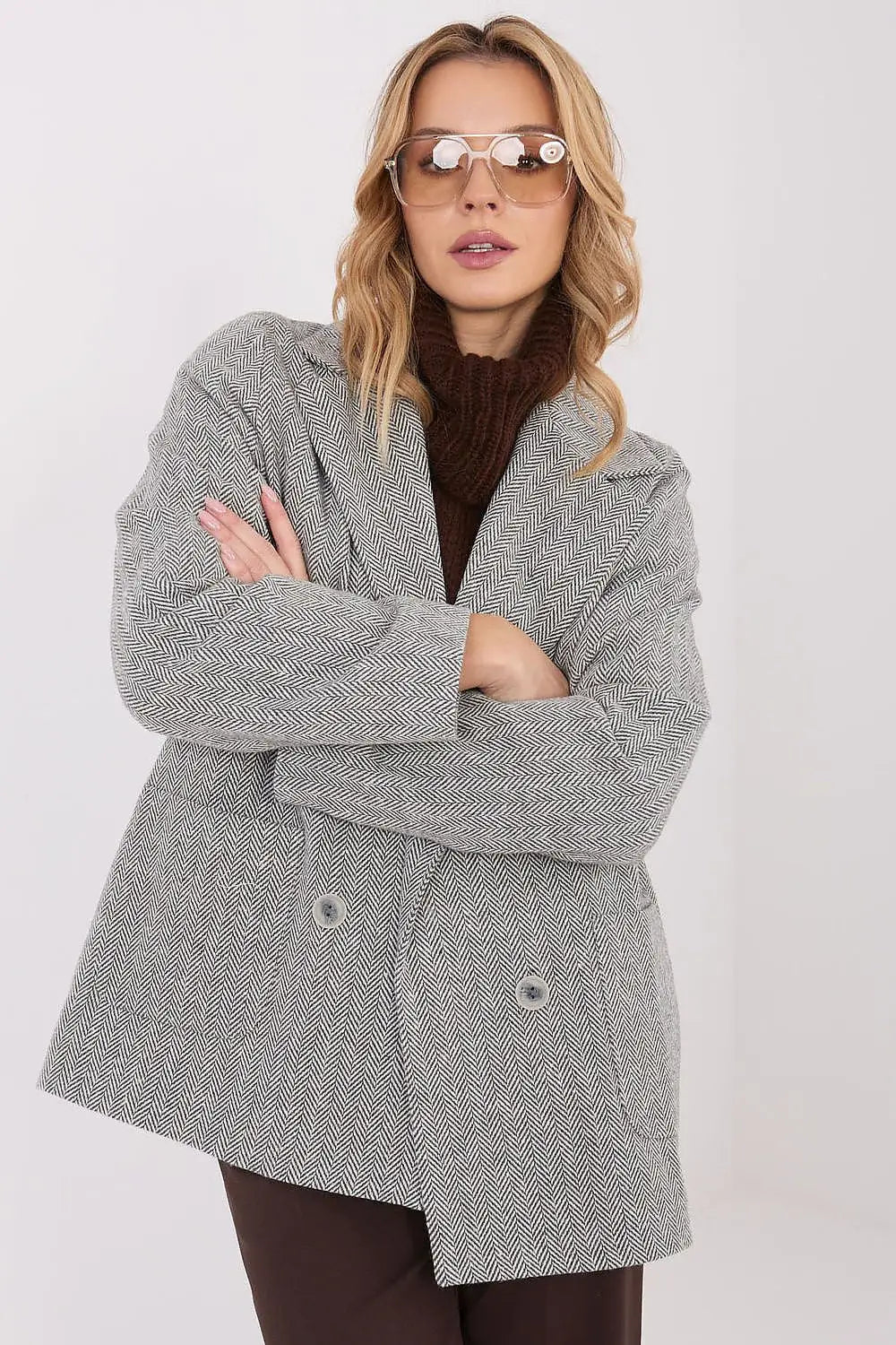 Giacca da donna in misto cashmere con motivo a spina